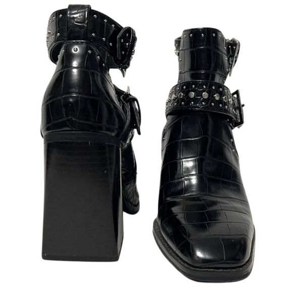 ZARA WOMAN Faux Croc Leather Studded Buckle Ankle Boots 37 - Picture 3 of 11